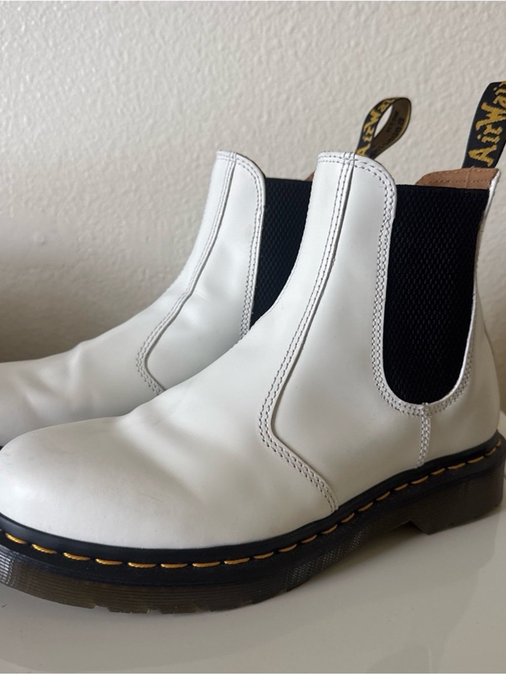 Dr. Martens White Leather Chukka Boots with Black Elastic